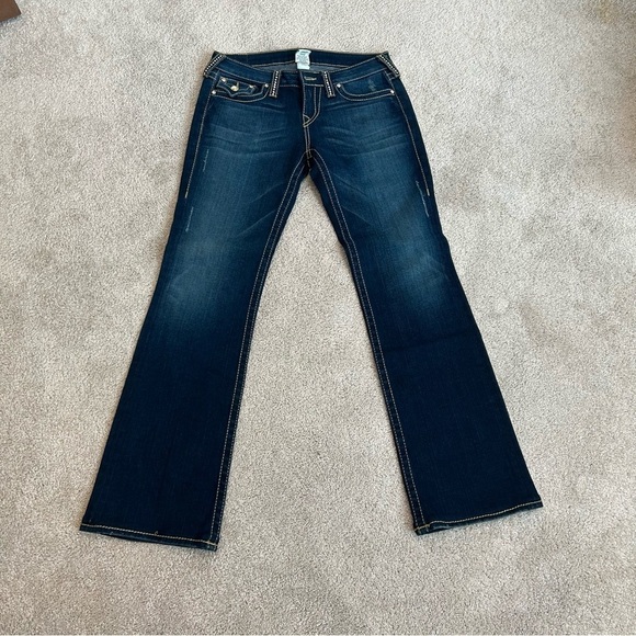 TRUE Religion gold Crystal rhinestone blue wash bootcut denim jeans Sz 29 - Picture 4 of 16